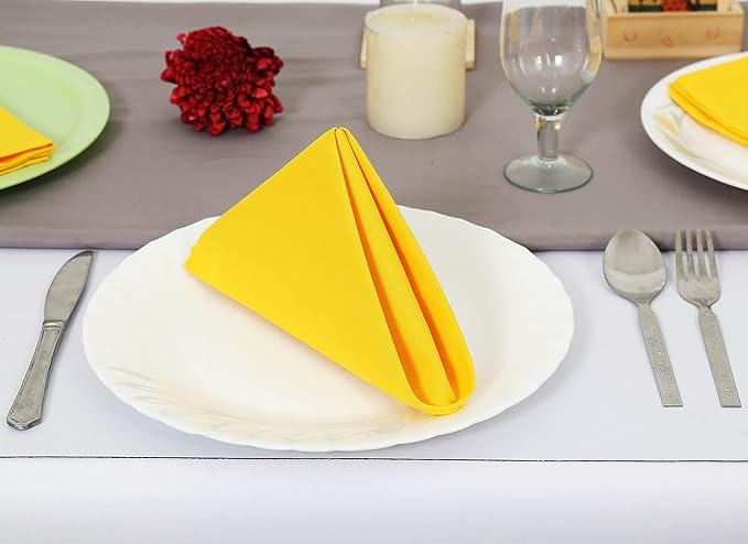 TARAN LIVING Cotton Cloth Napkins Solid Bright Yellow Easter Dinner Napkin Table Cloth Napkins Gift for Her Him Parties Holiday - 18x18 Inches Pack of 12