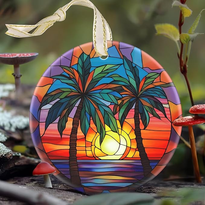 Retro Beach - 3.5 Inch Ceramic Christmas Hanging Ornament - Tree Decoration & Gift
