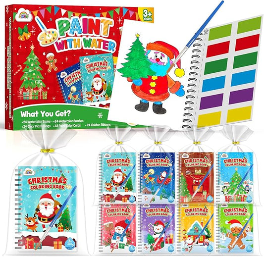 ZMLM 24 Water Coloring Books for Kids Party Favors - Bulk Mini Coloring Books for Kids Ages 4-8,Small Birthday Goodie Bag Stuffers School Teacher Return Gift Art Crafts Classroom Prizes (Christmas)