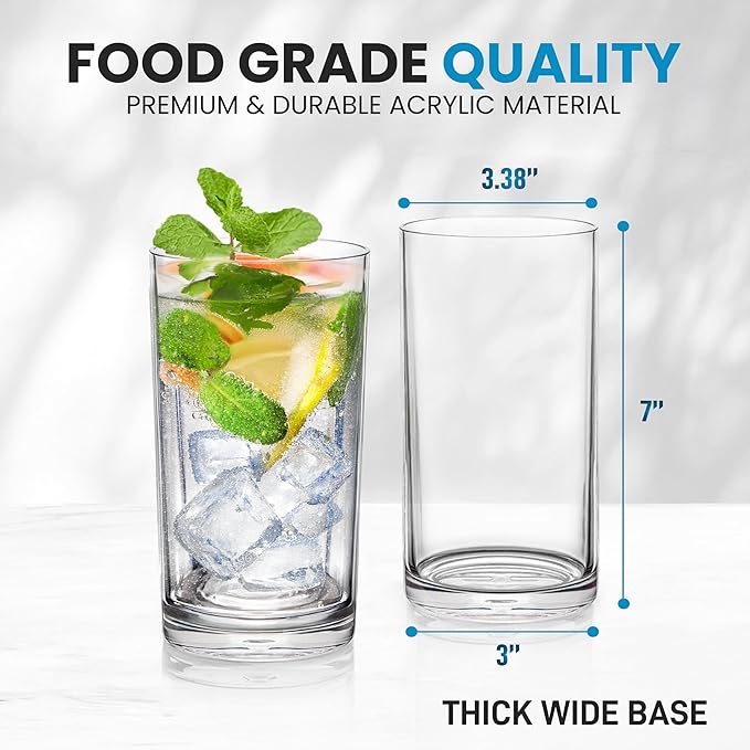 Zulay Kitchen Acrylic Plastic Glasses Drinkware - 6 Piece Unbreakable Plastic Tumblers - BPA-Free, Reusable Plastic Drinking Glasses for Home & Outdoors - Lead-Free & Dishwasher Safe - (24 oz)