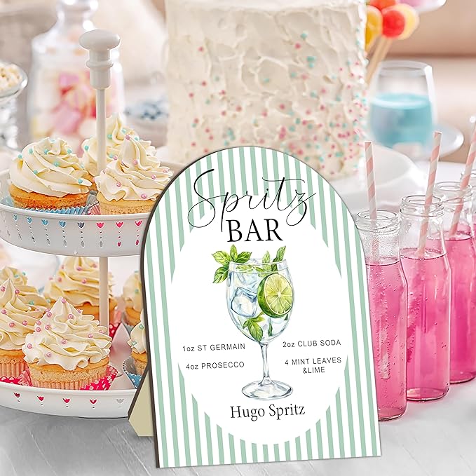 Spritz Bar Sign, Signature Drink for Wedding, Cocktail Spritz Recipe Card Signs, Vintage Stripes Cocktail Signs for Bride Shower, DIY Cocktails Drink Recipe Card for Bridal Shower Wedding Decoration