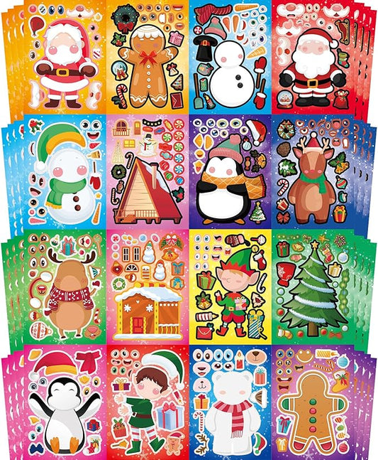Aowplc Christmas Stickers 64 Sheets Make Your Own Christmas Characters Stickers for Kids Holiday Party Favors Crafts Activities Supplies