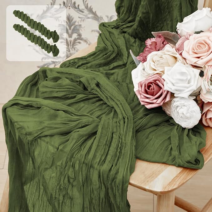2 Pack 10 Ft Cheesecloth Table Runner Olive Green Gauze Long Table Runners Boho Gauze Cheese Cloth Table Runner Rustic Sheer Runner for Wedding Party Table Decor ( 35 x 120 Inch )