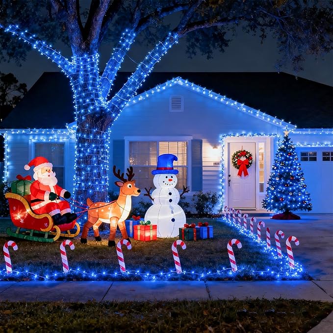 800 LED Christmas Lights Outdoor Indoor, String Lights for Outside with 8 Modes Waterproof, Plug in Twinkle Light Clear Wire for Xmas Wedding, House, Party Decorations, Blue