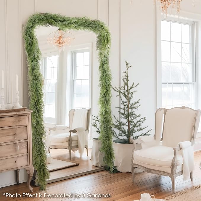 WBHome Real Touch Chamaecyparis pisifera Garland for Christmas Holiday Seasonal Outdoor/Indoor Home Decor, 6FT Long