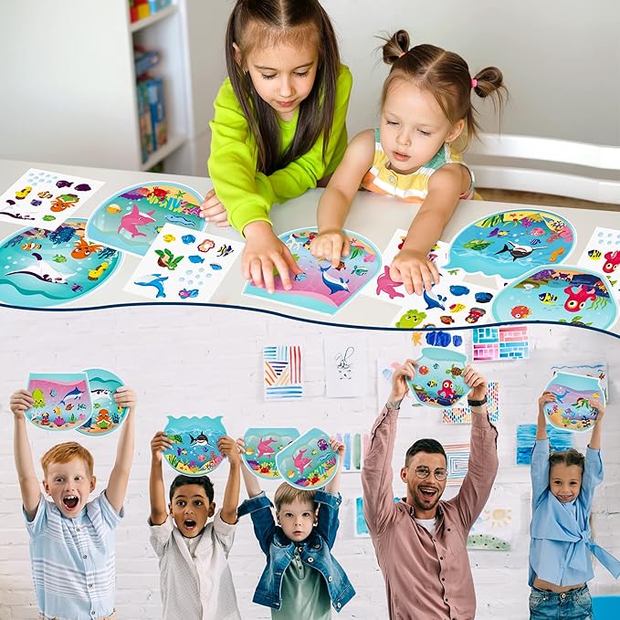 CY2SIDE 12PCS Summer Sea Animal Stickers for Kids, Make A Sea Sticker Scene with Sharks Tropical Fish, Make Your Own Ocean Animal Scene Art Craft, DIY Summer Party Games Class Activities