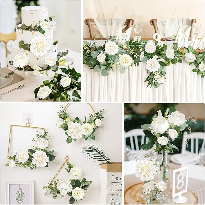 AmyHomie Ivory Artificial Flowers Combo Silk Mix Peony Rose Hydrangea Fake Flowers w/Stem for DIY Wedding Bouquets Centerpieces Arrangements Table Fall Decor Party Bridal Baby Shower Home Decorations