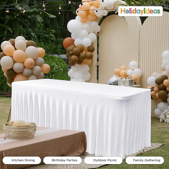 HolidayIdeas White Spandex Table Covers 6 Foot, Fitted Stretch Table Skirts 30x72 Inch, Wrinkle-Free Floor Length Polyester Tablecloths for Weddings Parties Banquets Events,6 Pack