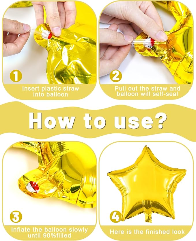 Golden Happy Birthday Party Decorations, Happy Birthday Banner, Gold Foil Heart Star Confetti Balloons Curtain Backdrop Hanging Swirls Party Decor for Boys Men