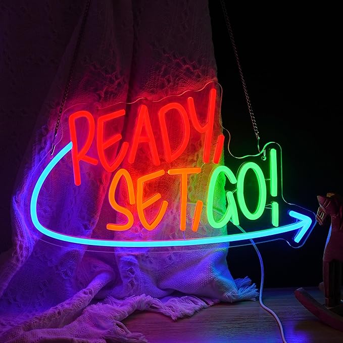 Ready Set Go Neon Sign for Game Room Colorful Game Neon Light Anime Gamer Led Light Sign Dimmable Gameing Light Up Sign for Boys Bedroom Man Cave Party (16.5 * 9.4 In)