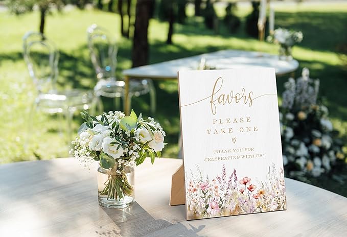 Floral Wedding Favors Please Take One Sign, Wedding Reception Table Decor, Reception Table Wooden Sign with Back Stand for Bridal Shower Parties, Engagement Night Accessories, Anniversary Party, 14