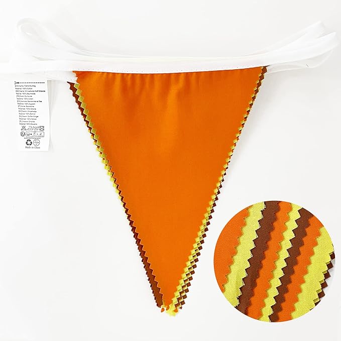 32Ft Orange Yellow Brown Fall Pennant Banner Fabric Triangle Flag Bunting Garland for Autumn Thanksgiving Wedding Birthday Outdoor Garden Hanging Decoration