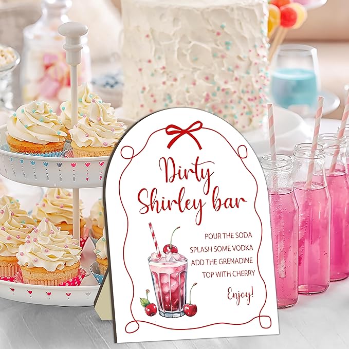Red Bow Baby Shower Bar Signs, Baby Shower Welcome Wooden Sign, Bow Table Decor for Babies Party Reception, Entrance Greeting Stand Sign, Babies Parties Decorations Supply for Favor Setup 8x10 Inch