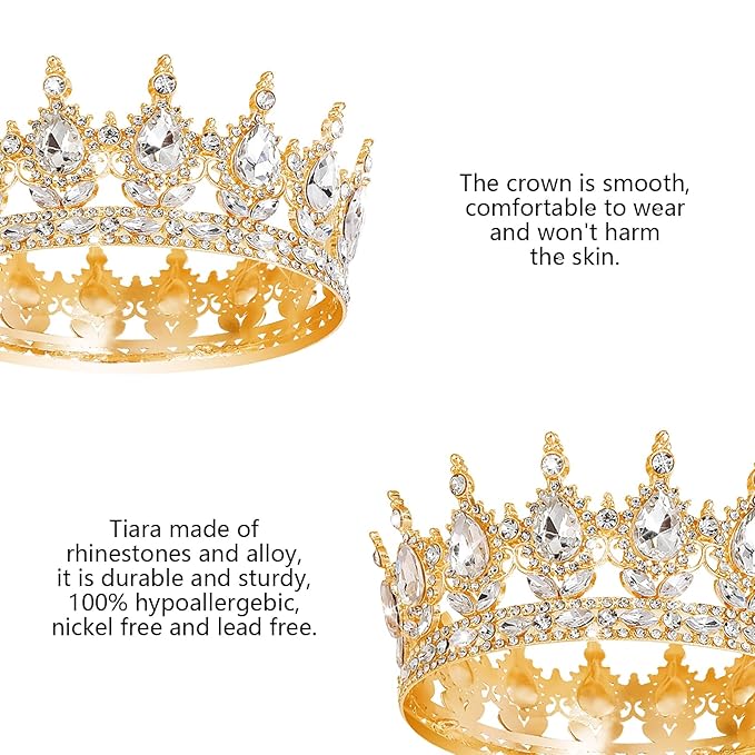 Queen Crown Rhinestone Wedding Crowns and Tiaras for Women Costume Party Hair Accessories Princess Birthday Crown Crystal Bridal Crown (Gold White Crown)