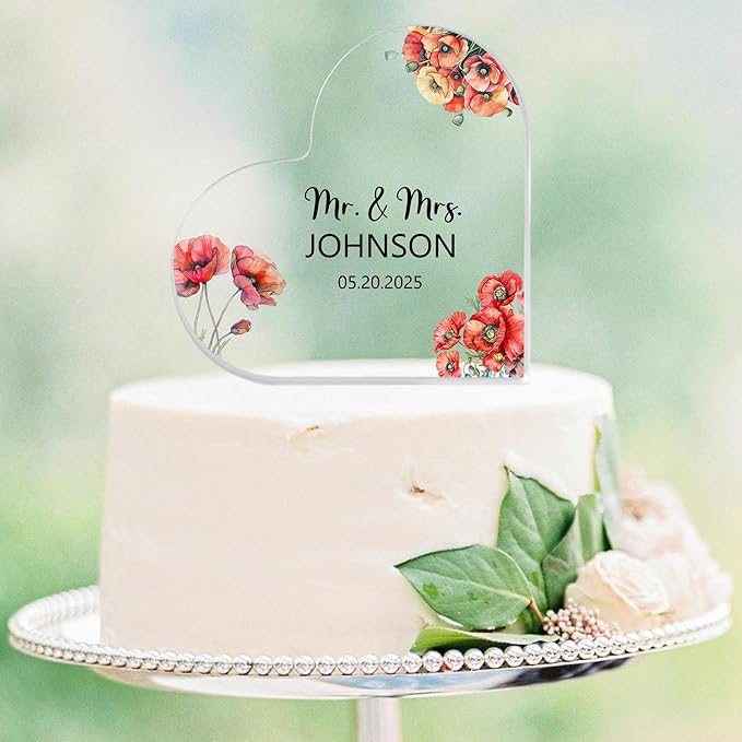 Custom Wedding Heart Acrylic Plaque,Mr & Mrs Cake Topper,Personalized Wedding Keepsake/Gift/Sign (Style 15)