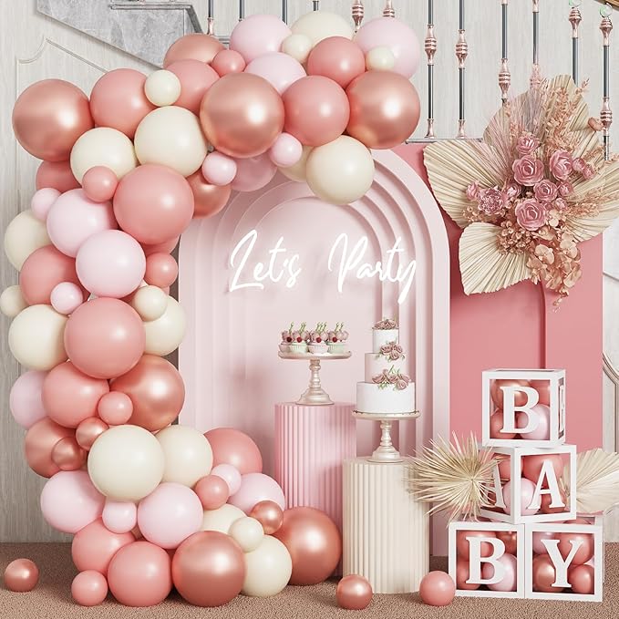 Blush Pink Balloon Garland Kit Rose Gold Dusty Pink Sand White Balloons Arch Retro Light Pastel Pink Beige Nude Creme Balloon for Women Bridal Baby Shower Boho Wedding Birthday Party Decoration