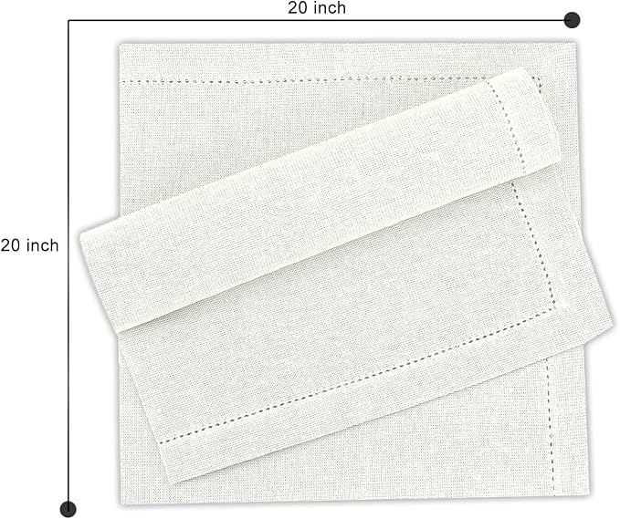Ruvanti Premium Linen Napkins Set of 6-20x20 Inch, Classic Hemstitch, Mitered Corner Cloth Napkins ‎- Soft, Elegant Dinner Napkins Cloth Washable for Weddings, Parties, Everyday Use - Ivory