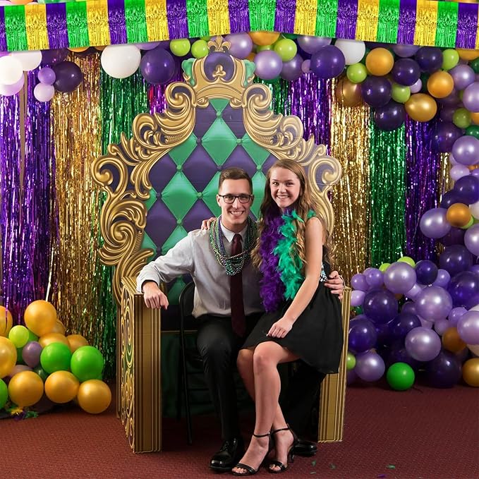 6 Pack 10 Feet Mardi Gras Foil Fringe Garland Metallic Tinsel Streamers Banner Wall Hanging Backdrop for Parade Floats, Birthday, Carnival Party Decorations(Gold Green Purple)
