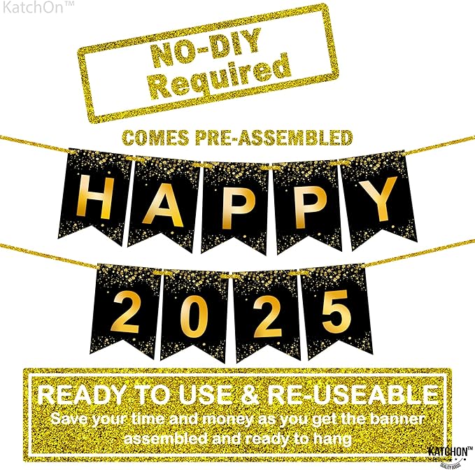 Katchon, Shiny Graduation 2025 Banner - Large 10 Feet, No DIY | Happy 2025 Banner, Graduations Decorations Class of 2025 | 2025 Sign, Class of 2025 for Graduations Decorations 2025