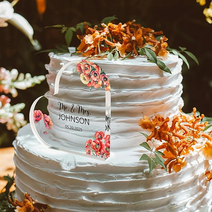Custom Wedding Heart Acrylic Plaque,Mr & Mrs Cake Topper,Personalized Wedding Keepsake/Gift/Sign (Style 15)