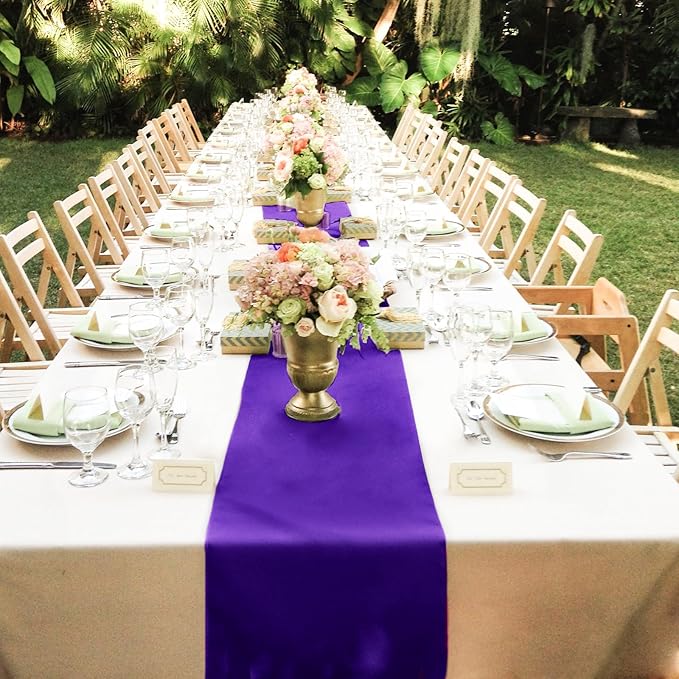 10 Pack Satin Table Runner 12 x 108 Inch Long,Satin Silk Table Runner for Wedding,Birthday Party and Banquet Decoration,Purple