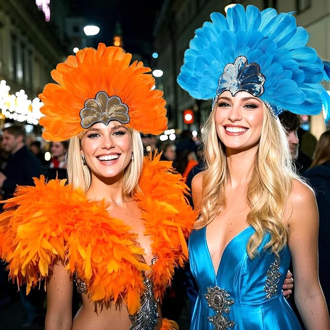 Women's Carnival Feather Headpieces Sequin Headdress for Wedding Masquerade Party Cosplay Feather Headbands