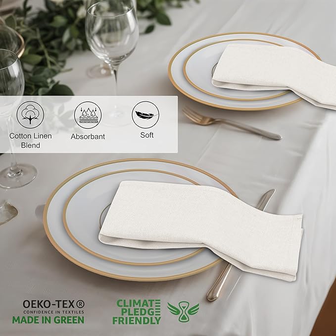Ruvanti Linen Napkins Set of 12, 18x18 Cloth Napkins, Cotton Linen Blend Napkins Cloth Washable, Soft, Reusable Dinner Napkins for Wedding, Parties, Christmas, Thanksgiving, Everyday Use - Ivory
