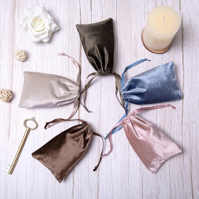 QIANF 12pcs Dusty Blue Velvet Drawstring Bags 4x6 inches Glossy Small Velvet Cloth Gift Bags Jewelry Pouches for Storage Wedding Party Favor Christmas