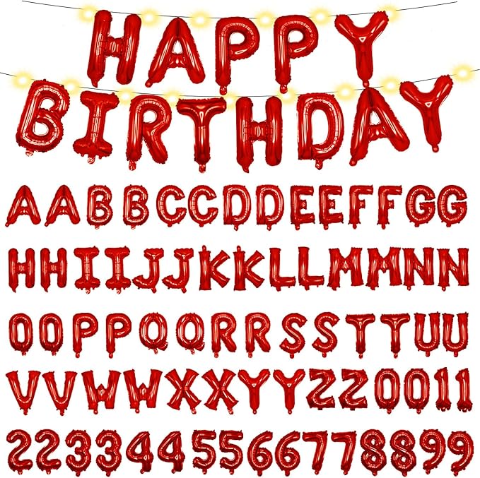 [85 PCS] 16" Foil Personalized Name Happy Birthday Balloons Letters, Mylar Aluminum Custom Name and Age Letter Balloons, 2 Sets A- Z & 0-9 for Birthday Party Graduation Wedding Holiday Event(Red)