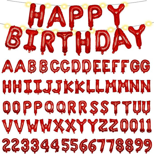 [85 PCS] 16" Foil Personalized Name Happy Birthday Balloons Letters, Mylar Aluminum Custom Name and Age Letter Balloons, 2 Sets A- Z & 0-9 for Birthday Party Graduation Wedding Holiday Event(Red)