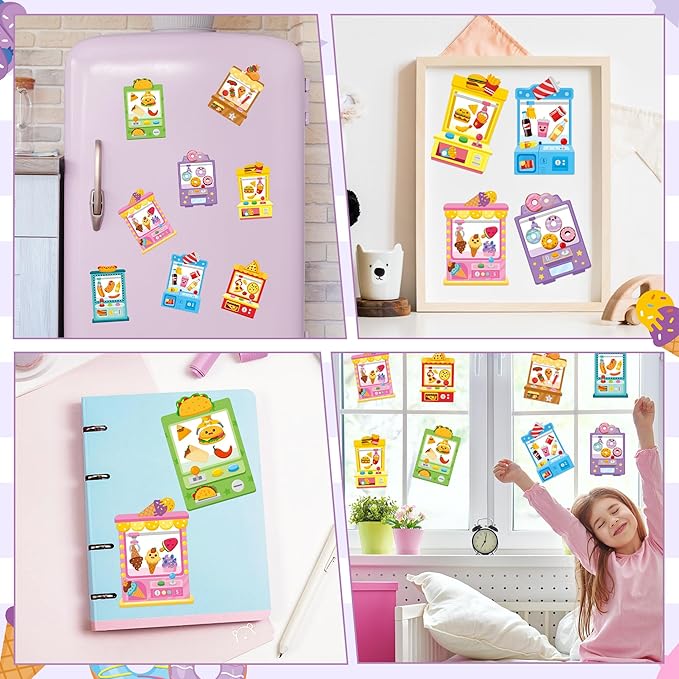 CY2SIDE 40Pcs Snack Vending Machine Face Sticker for Kids, Make A Snack Claw Machine DIY Sticker Sheets, Make Your Own Fast Food Decal Craft Games for School Reward, Food Shop Theme Craft Party Favor