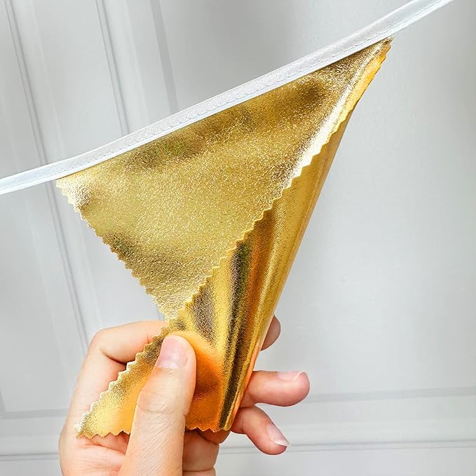 32Ft Martini Party Decorations Metallic Gold Brown Pennant Banner Fabric Triangle Flag Garland Streamers for A Tini Bit Older Birthday Boho Woodland Teddy Bear Jungle Baby Shower Bar Decor Supplies