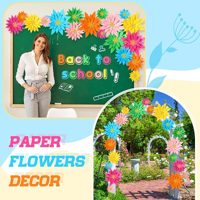 18 Pcs Mexican Paper Flowers Decor for Wall DIY Paper Fiesta Bulletin Board 3D Colorful Mexican Backdrop Decoration for Classroom Back to School Carnival and Holiday Party(Star-Shaped,Rainbow)