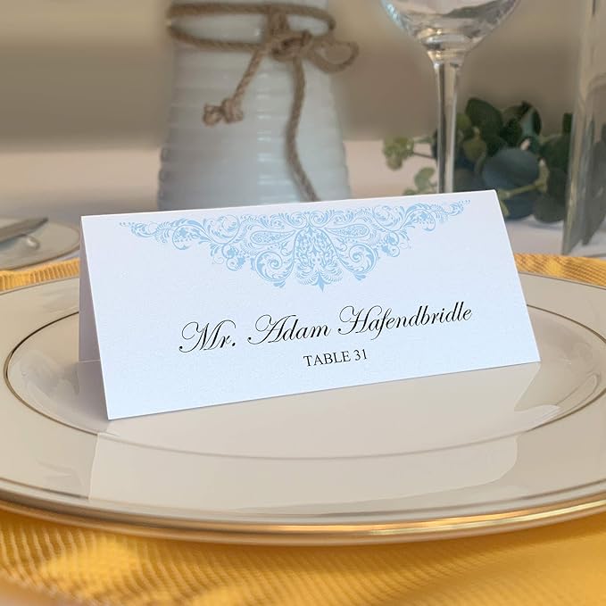 Paisley Place Cards, Light Blue (Choose Color), Set of 150, Pre-cut and Scored - Wedding, Party, Dinner, and Special Events - Made in the USA