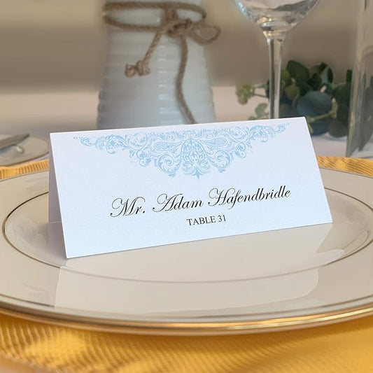 Paisley Place Cards, Light Blue (Choose Color), Set of 150, Pre-cut and Scored - Wedding, Party, Dinner, and Special Events - Made in the USA
