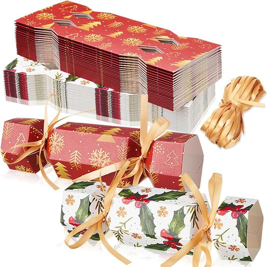 Xinnun 50 Packs Christmas Cracker Kit No Snap Xmas Party Table Favors Snowflake Reindeer DIY Christmas Party Cracker Candy Boxes for Holiday Dinner Decoration Gift(Berry Style)