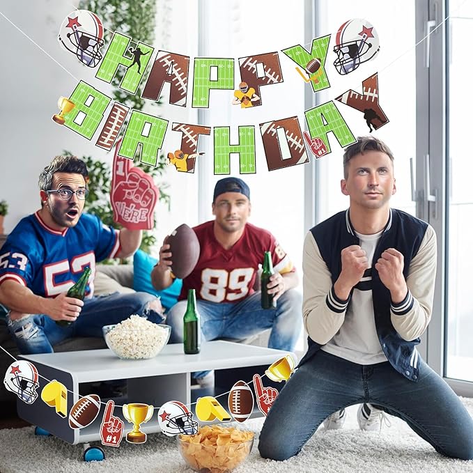 SUNBEAUTY Football Happy Birthday Banner Football Birthday Party Decorations Football Themed Party Supplies Bowl Game Sport Themed Happy Birthday Banner | Pre-Strung