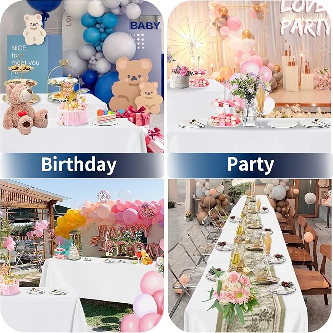 PureFit 8 Pack White Cloths 60 x 126 Inch for 6 Ft Rectangle Table - Stain and Wrinkle Resistant Linen, Polyester Covers for Dining, Wedding, Party, Banquet and Camping