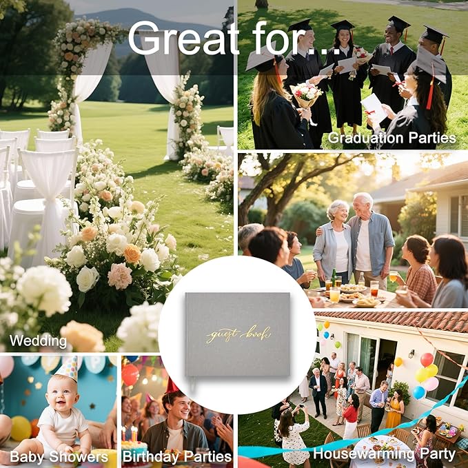 Personalized Wedding Guest Book-for Wedding Reception and Various Celebrations Including Birthday Parties, Anniversaries, Baby Showers-100 Blank Pages for Guest Signatures and Photo Displays (Gray)
