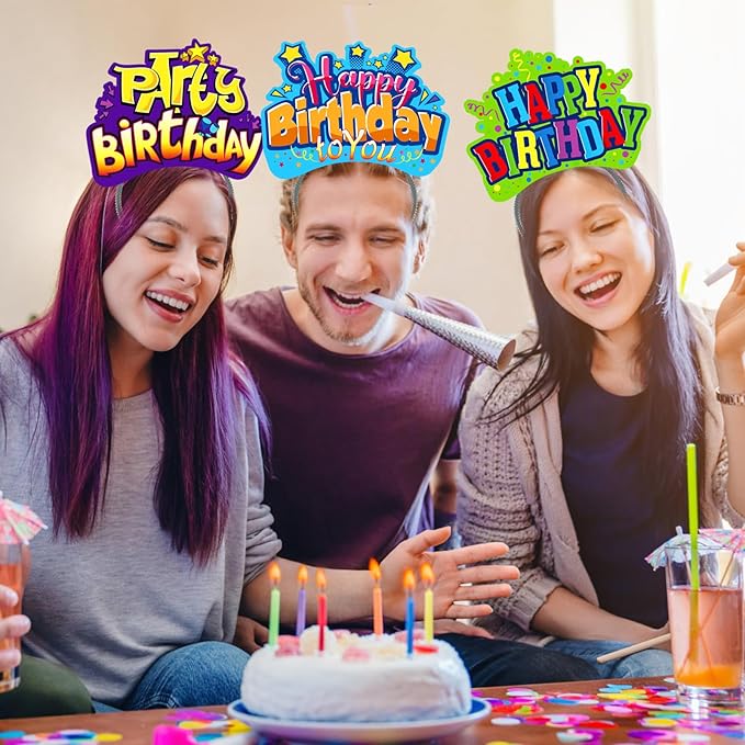 KKBES Happy Birthday Headbands, Paper Birthday Party Hats, 3 Patterns for Children and Adults Celebrating Birthdays