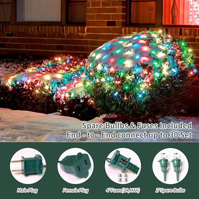 LAMPHOME150 LED Christmas Net Lights Outdoor Christmas Decorations Lights 6ftx4ft, Connectable Outdoor Fairy Mesh String Lights for Party, Wedding, Tree, Bushes Decorations (Multi-Colored)