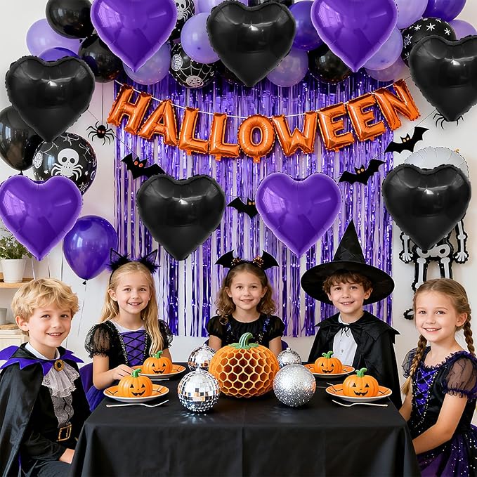 Purple Black Heart Balloons, 18 Inch Purple and Black Heart Foil Shape Balloon, 12PCS Large Love Helium Romantic Balloons for Halloween Birthday Bridal Shower Wedding Anniversary Party Supplies