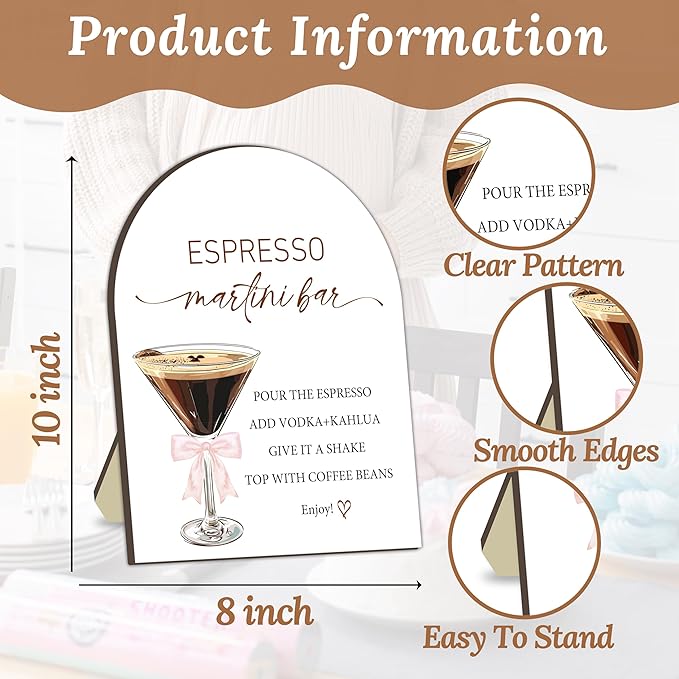 Espresso Bar Wooden Table Sign, Martini Bar Sign for Baby Shower, Bride Shower Table Signs, Coffee Station Welcome Board, Coffee Board for Gender Reveal Party, Bridal Party Drink Decoration 8x10 In