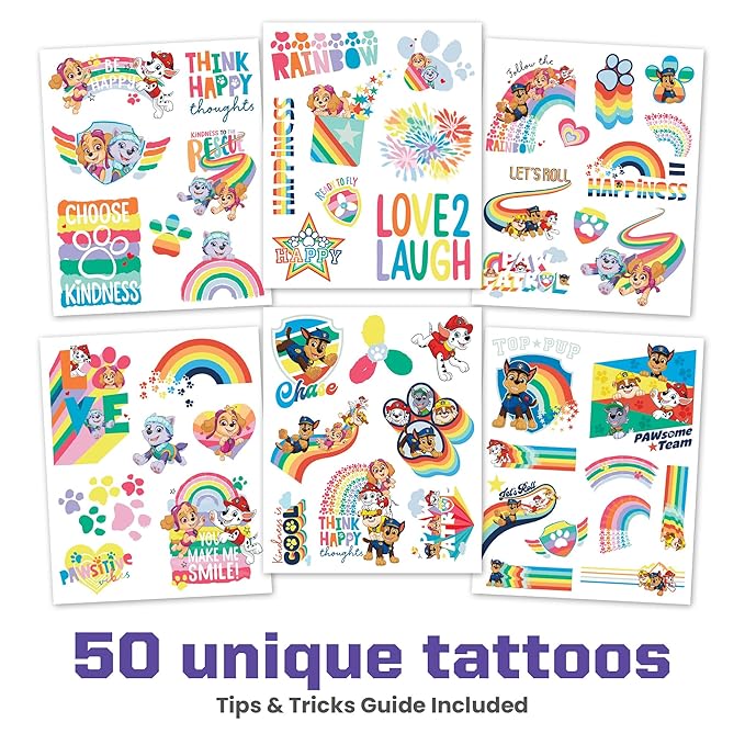 Savvi - 50 Paw Patrol Temporary Tattoos: Sky and Everest, Skin-Safe Ink, Great for Birthday Parties, Gifts for Boys and Girls Ages 4-12+, Made in the USA [6 sheets, 50 count]