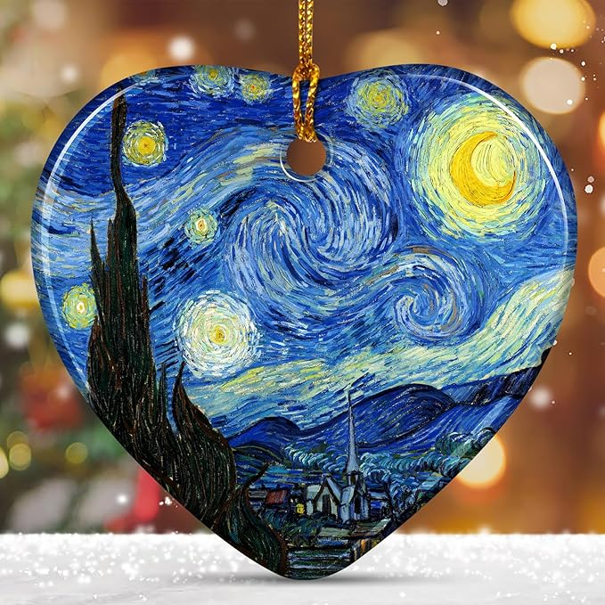 Christmas Tree Ornaments, Heart-Shaped Starry Night Art Ornament - Van Gogh Style Christmas Decoration - Classic Art Christmas Tree Ornament 2025.