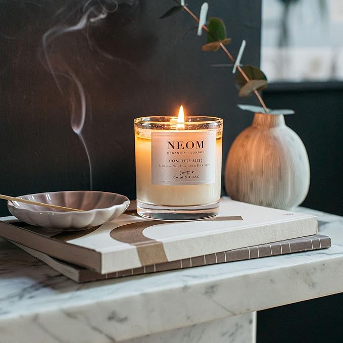 NEOM- Complete Bliss Scented Candle, 1 Wick | Blush Rose, Lime & Black Pepper | Essential Oil Aromatherapy Candle | Scent to De-Stress
