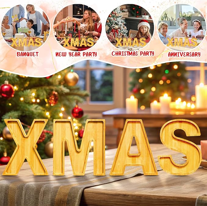 Christmas Charcuterie Boards Xmas Serving Platters Wooden Christmas Serving Trays for Food Candy Fruit Container Fillable Xmas Tabletop Serving Dish Charcuterie Boxes for New Year Party Home Supplies