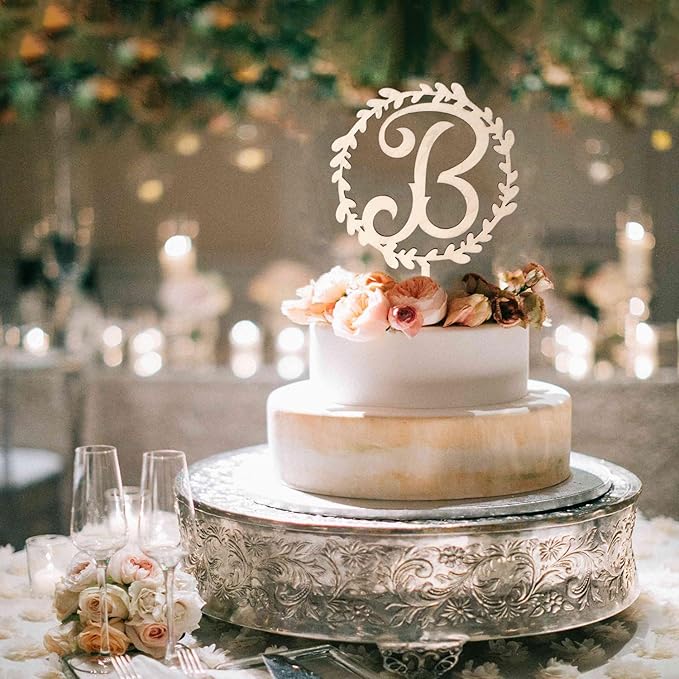 LINGTEER Personalized Inital Letter B Wooden Cake Topper Perfect for Birthday Rustic Wedding Anniversary Party Keepsake Decoration