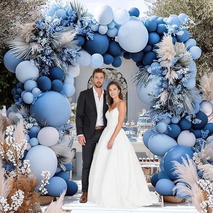 Dusty Blue Balloon Arch Kit | Double Stuffed Dark Light Baby Blue Garland with Navy & Cream White Balloons for Neutral Baby Shower, Gender Reveal, Wedding Decor