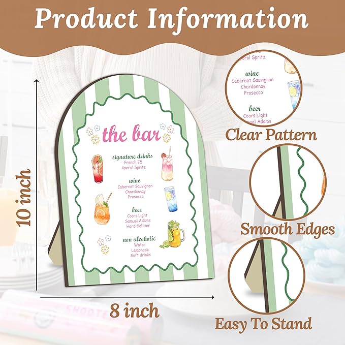 Spritz Bar Sign Sign, Wavy Green Stripes Spritz Bar Sign for Wedding Party, Wavy Green Stripes Cocktail Signs for Wedding, Cocktail Recipe Card Signs, Cocktails Drink for Baby Shower Bride Parties
